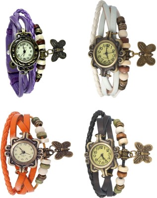 NS18 Vintage Butterfly Rakhi Combo of 4 Purple, Orange, White And Black Analog Watch  - For Women   Watches  (NS18)
