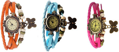 

Kissu Vintage Rakhi Watch Combo of 3 Orange, Sky Blue And Pink Watch - For Women