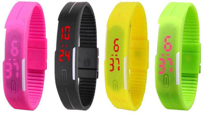 

NS18 Silicone Led Magnet Band Combo of 4 Pink, Black, Yellow And Green Watch - For Boys & Girls
