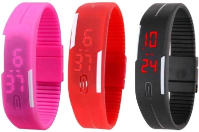 NS18 Silicone Led Magnet Band Combo of 3 Pink, Red And Black Digital Watch  - For Boys & Girls   Watches  (NS18)