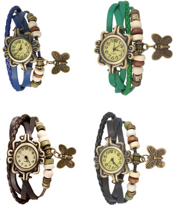 

NS18 Vintage Butterfly Rakhi Combo of 4 Blue, Brown, Green And Black Watch - For Women