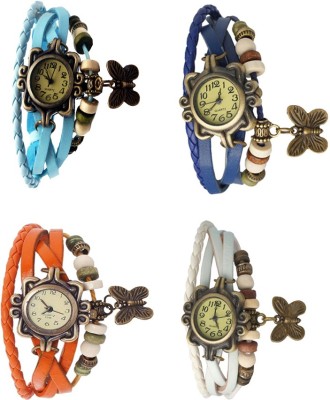 NS18 Vintage Butterfly Rakhi Combo of 4 Sky Blue, Orange, Blue And White Analog Watch  - For Women   Watches  (NS18)