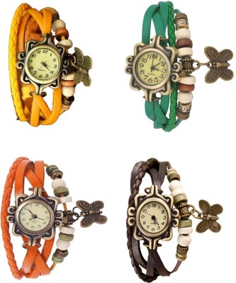 NS18 Vintage Butterfly Rakhi Combo of 4 Yellow, Orange, Green And Brown Analog Watch  - For Women   Watches  (NS18)