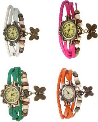 

Kissu Vintage Rakhi Combo of 4 White, Green, Pink And Orange Watch - For Women