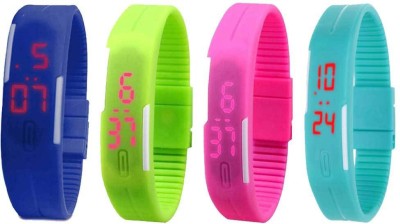 NS18 Silicone Led Magnet Band Watch Combo of 4 Blue, Green, Pink And Sky Blue Digital Watch  - For Couple   Watches  (NS18)