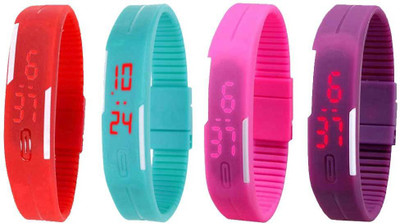 

Kissu Led Magnet Band Combo of 4 Red, Sky Blue, Pink And Purple Watch - For Men & Women