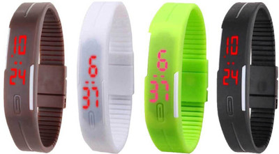 

NS18 Silicone Led Magnet Band Combo of 4 Brown, White, Green And Black Watch - For Boys & Girls