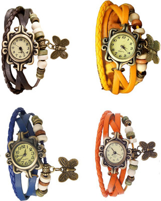 

Kissu Vintage Rakhi Combo of 4 Brown, Blue, Yellow And Orange Watch - For Women