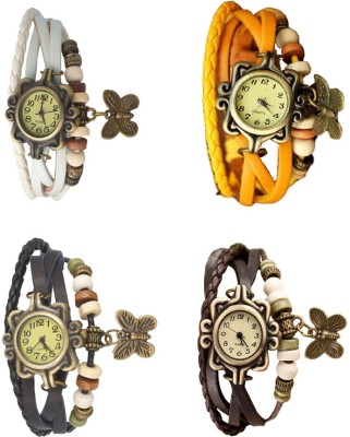 NS18 Vintage Butterfly Rakhi Combo of 4 White, Black, Yellow And Brown Analog Watch  - For Women   Watches  (NS18)