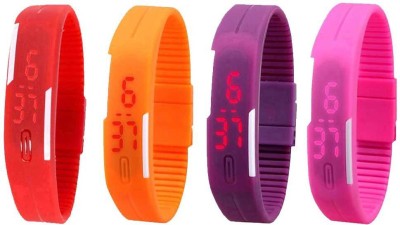 NS18 Silicone Led Magnet Band Watch Combo of 4 Red, Orange, Purple And Pink Digital Watch  - For Couple   Watches  (NS18)