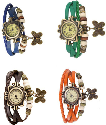 

NS18 Vintage Butterfly Rakhi Combo of 4 Blue, Brown, Green And Orange Watch - For Women