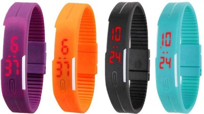 NS18 Silicone Led Magnet Band Watch Combo of 4 Purple, Orange, Black And Sky Blue Digital Watch  - For Couple   Watches  (NS18)