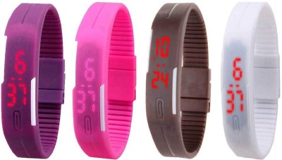 NS18 Silicone Led Magnet Band Combo of 4 Purple, Pink, Brown And White Digital Watch  - For Boys & Girls   Watches  (NS18)