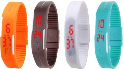 NS18 Silicone Led Magnet Band Watch Combo of 4 Orange, Brown, White And Sky Blue Digital Watch  - For Couple   Watches  (NS18)