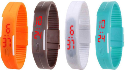 

Kissu Led Magnet Band Combo of 4 Orange, Brown, White And Sky Blue Watch - For Men & Women