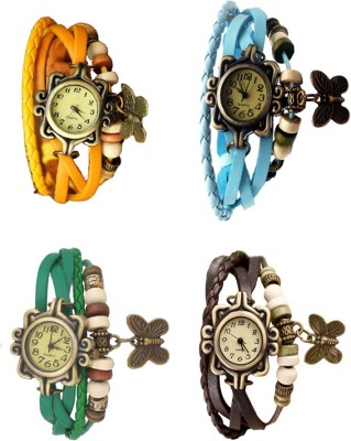 NS18 Vintage Butterfly Rakhi Combo of 4 Yellow, Green, Sky Blue And Brown Analog Watch  - For Women   Watches  (NS18)