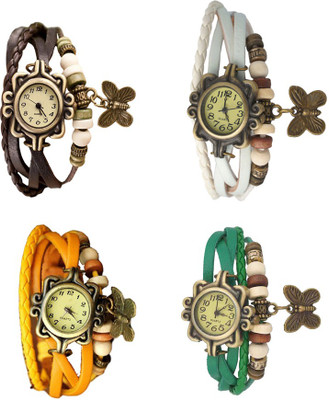 

Kissu Vintage Rakhi Combo of 4 Brown, Yellow, White And Green Watch - For Women