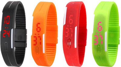 

Kissu Led Magnet Band Combo of 4 Black, Orange, Red And Green Watch - For Men & Women