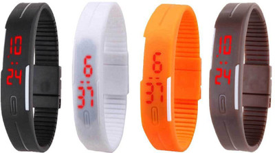 

Kissu Led Magnet Band Combo of 4 Black, White, Orange And Brown Watch - For Men & Women