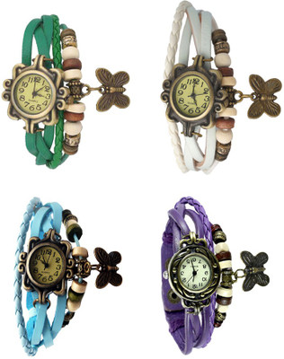 

NS18 Vintage Butterfly Rakhi Combo of 4 Green, Sky Blue, White And Purple Watch - For Women