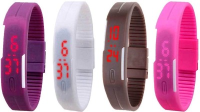 NS18 Silicone Led Magnet Band Combo of 4 Purple, White, Brown And Pink Digital Watch  - For Boys & Girls   Watches  (NS18)