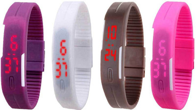 

Kissu Led Magnet Band Combo of 4 Purple, White, Brown And Pink Watch - For Men & Women