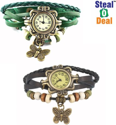 Stealodeal Black With Green Vintage Antique Retro Style Butterfly Watch  - For Men & Women   Watches  (Stealodeal)