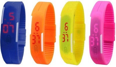 NS18 Silicone Led Magnet Band Watch Combo of 4 Blue, Orange, Yellow And Pink Digital Watch  - For Couple   Watches  (NS18)