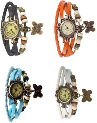 NS18 Vintage Butterfly Rakhi Combo of 4 Black, Sky Blue, Orange And White Analog Watch  - For Women   Watches  (NS18)