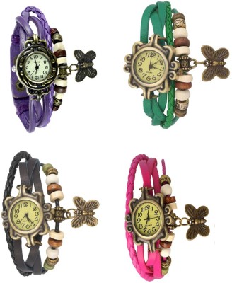 NS18 Vintage Butterfly Rakhi Combo of 4 Purple, Black, Green And Pink Analog Watch  - For Women   Watches  (NS18)