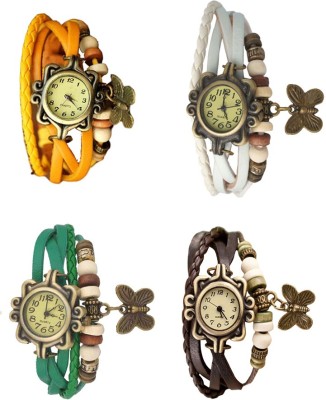 NS18 Vintage Butterfly Rakhi Combo of 4 Yellow, Green, White And Brown Analog Watch  - For Women   Watches  (NS18)