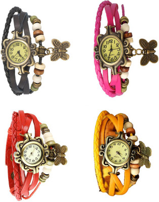 

NS18 Vintage Butterfly Rakhi Combo of 4 Black, Red, Pink And Yellow Watch - For Women