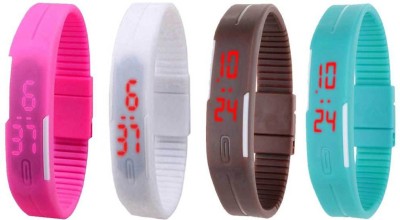 NS18 Silicone Led Magnet Band Watch Combo of 4 Pink, White, Brown And Sky Blue Digital Watch  - For Couple   Watches  (NS18)