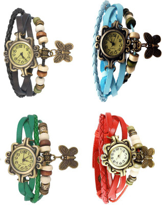 

Kissu Vintage Rakhi Combo of 4 Black, Green, Sky Blue And Red Watch - For Women