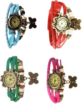 NS18 Vintage Butterfly Rakhi Combo of 4 Sky Blue, Green, Red And Pink Analog Watch  - For Women   Watches  (NS18)