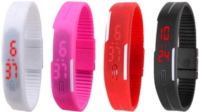 NS18 Silicone Led Magnet Band Combo of 4 White, Pink, Red And Black Digital Watch  - For Boys & Girls   Watches  (NS18)