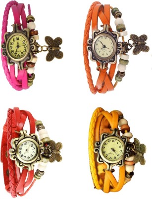 NS18 Vintage Butterfly Rakhi Combo of 4 Pink, Red, Orange And Yellow Analog Watch  - For Women   Watches  (NS18)