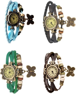 NS18 Vintage Butterfly Rakhi Combo of 4 Sky Blue, Green, Black And Brown Analog Watch  - For Women   Watches  (NS18)