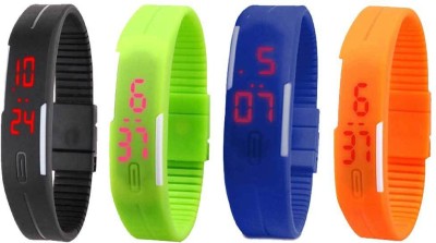 NS18 Silicone Led Magnet Band Combo of 4 Black, Green, Blue And Orange Digital Watch  - For Boys & Girls   Watches  (NS18)