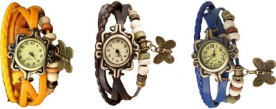 NS18 Vintage Butterfly Rakhi Watch Combo of 3 Yellow, Brown And Blue Analog Watch  - For Women   Watches  (NS18)