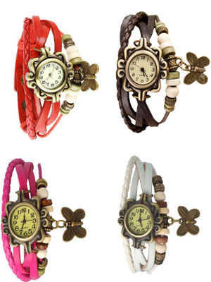 

Kissu Vintage Rakhi Combo of 4 Red, Pink, Brown And White Watch - For Women