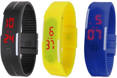 NS18 Silicone Led Magnet Band Combo of 3 Black, Yellow And Blue Digital Watch  - For Boys & Girls   Watches  (NS18)