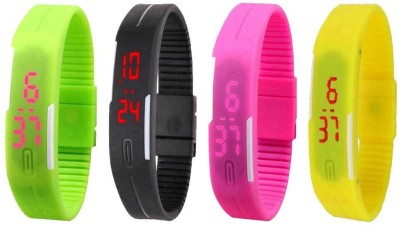 NS18 Silicone Led Magnet Band Combo of 4 Green, Black, Pink And Yellow Digital Watch  - For Boys & Girls   Watches  (NS18)