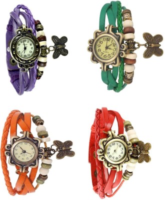 NS18 Vintage Butterfly Rakhi Combo of 4 Purple, Orange, Green And Red Analog Watch  - For Women   Watches  (NS18)
