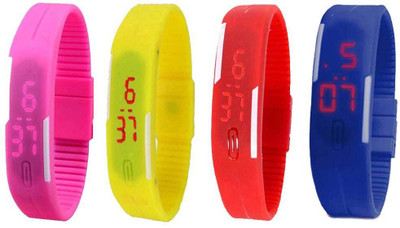 View NS18 Silicone Led Magnet Band Combo of 4 Pink, Yellow, Red And Blue Digital Watch  - For Boys & Girls Wrist Watches Price Online(NS18)