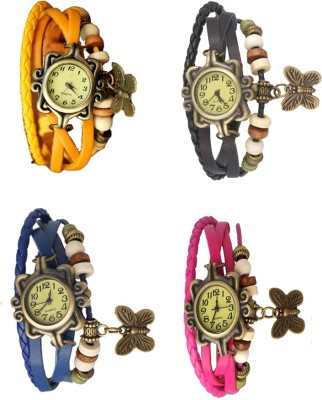 NS18 Vintage Butterfly Rakhi Combo of 4 Yellow, Blue, Black And Pink Analog Watch  - For Women   Watches  (NS18)