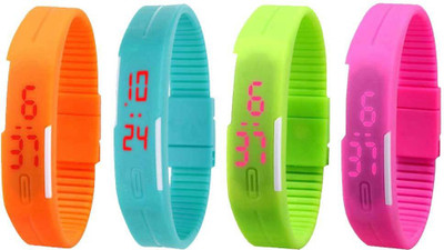 View NS18 Silicone Led Magnet Band Combo of 4 Orange, Sky Blue, Green And Pink Digital Watch  - For Boys & Girls Wrist Watches Price Online(NS18)