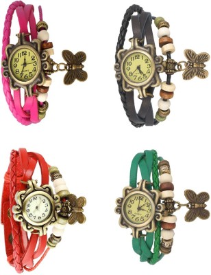 NS18 Vintage Butterfly Rakhi Combo of 4 Pink, Red, Black And Green Analog Watch  - For Women   Watches  (NS18)