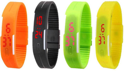 

NS18 Silicone Led Magnet Band Combo of 4 Orange, Black, Green And Yellow Watch - For Boys & Girls