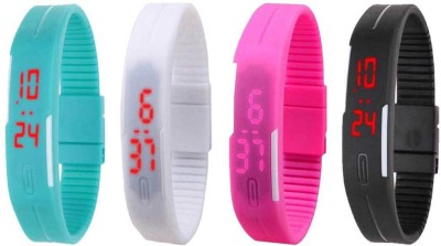 NS18 Silicone Led Magnet Band Combo of 4 Sky Blue, White, Pink And Black Digital Watch  - For Boys & Girls   Watches  (NS18)